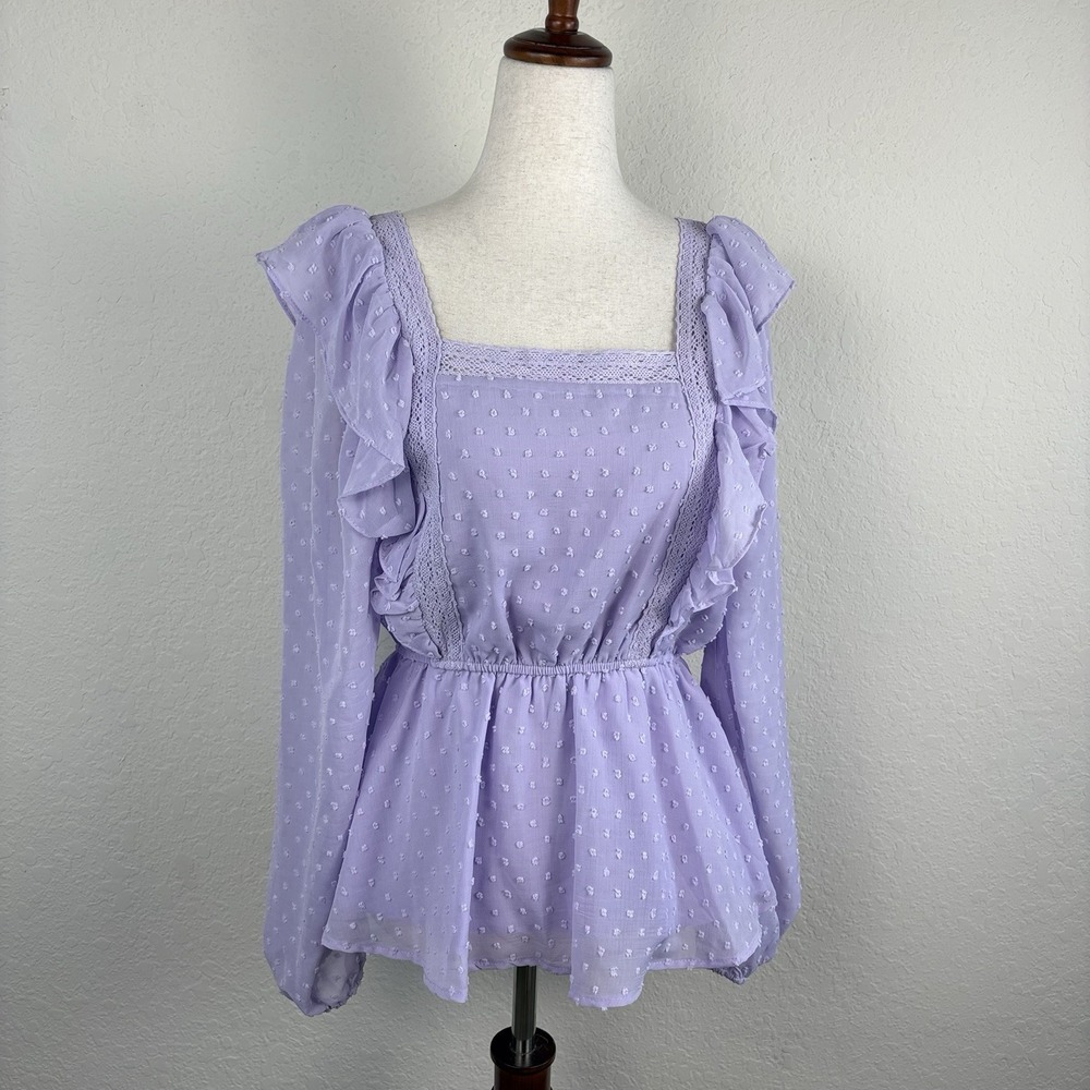 Savannah Jane S Blouse Peplum Cottagecore Lace Trim Prairie Boho Purple Ruffle